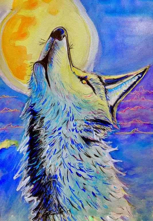 “Wolf” -Watercolor and Ink on 12” x 16” Paper