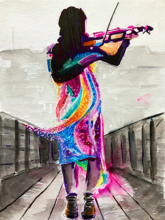 “The Violin” Watercolor and Ink on 4”x6” paper