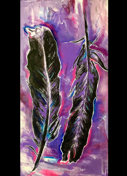 Original Acrylic Painting - “Feathers” 15”x30”