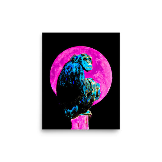 Print- "Pink Moon Chimpanzee" - 8"x10"