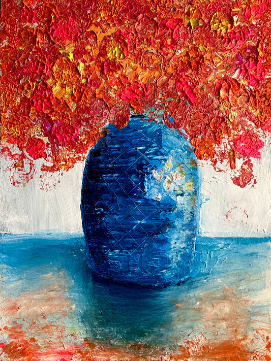 Original Acrylic & Oil Painting on Aquaboard “The Blue Vase” 12”x16”